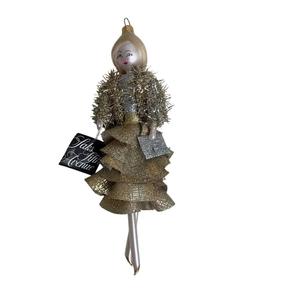 NIB Authentic Retired De Carlini Italy for Saks Fifth Avenue Ornament Gold Lady